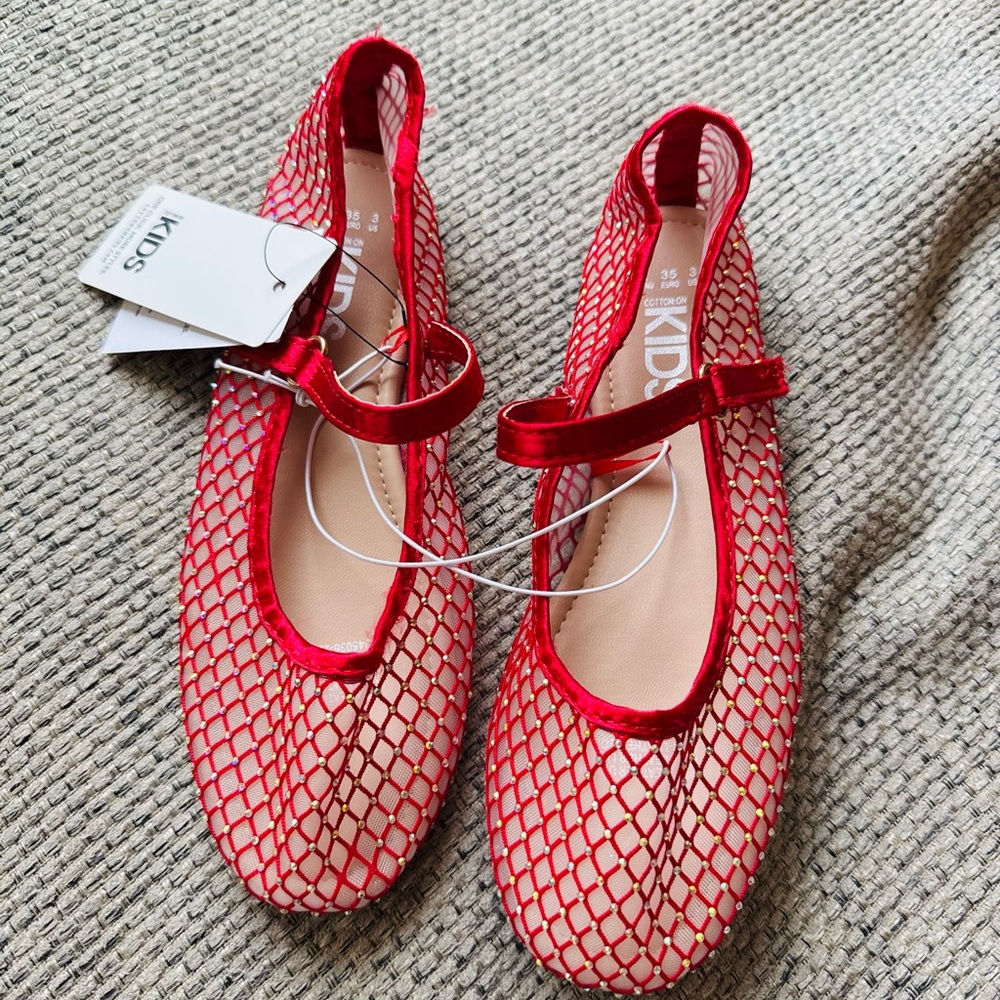 Cotton On Kids Red Mesh Girls Ballet Flats SIZE 2 NWT